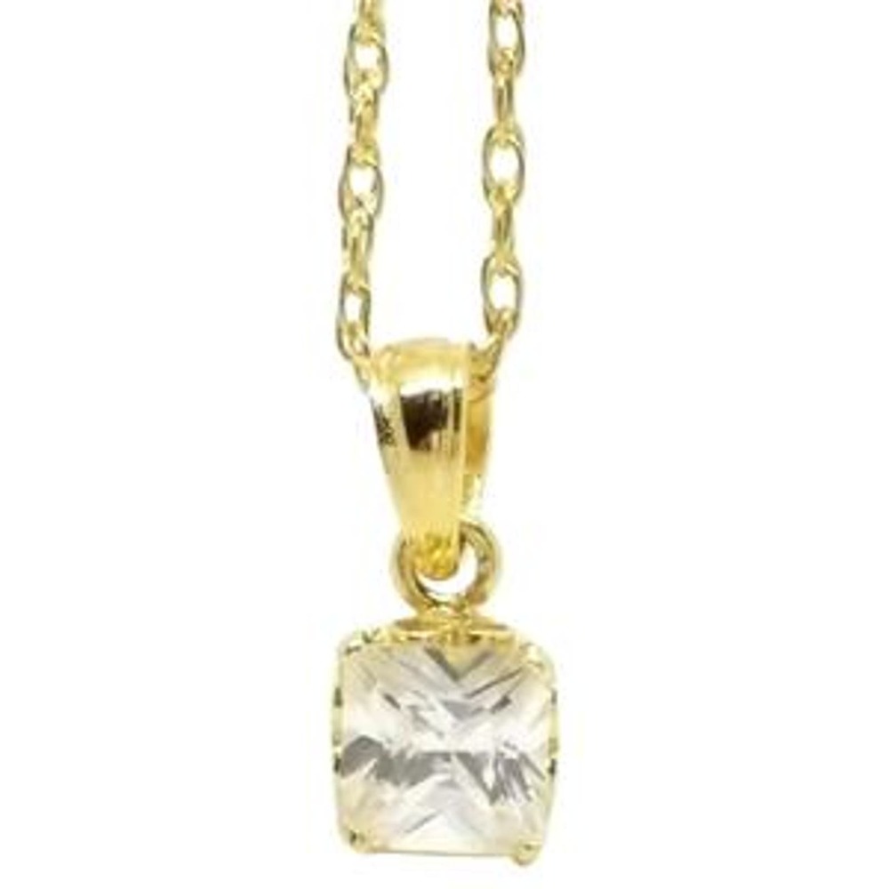 1.00ct Cushion Simulated Diamond Solitaire 14KYG on 925 Pendant